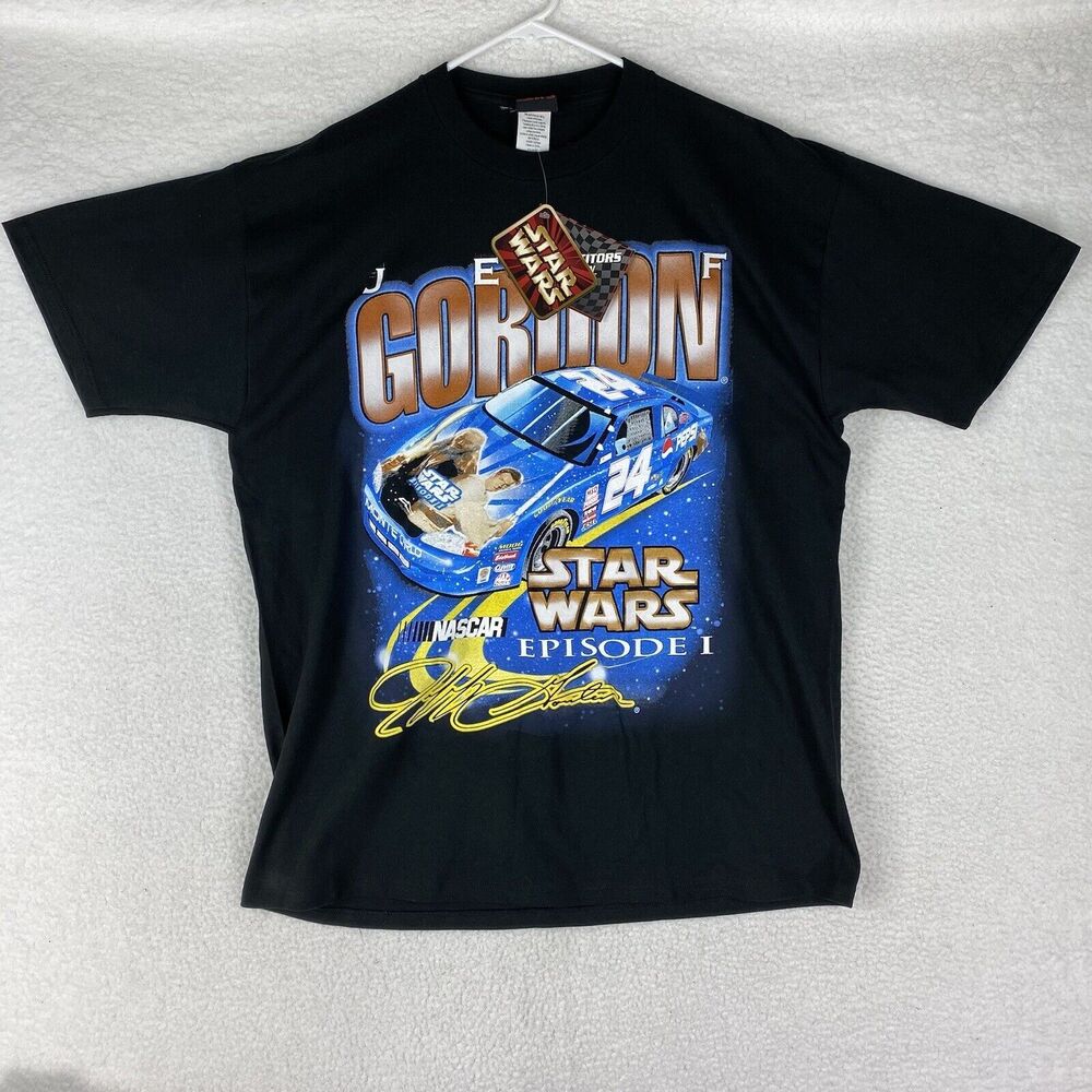 Vintage Nascar Jeff Gordon Star Wars Episode I T Shirt Mens XL Black 90s AOP Y2K